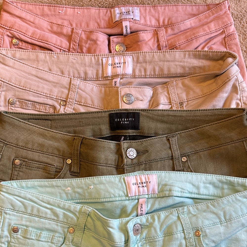 Celebrity Pink Jeans in Pink, Tan, Olive, and Mint